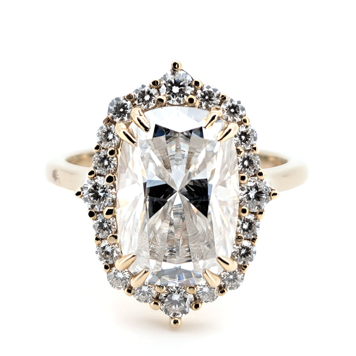 Renaissance - Vintage Charm Cushion Cut Halo Moissanite Ring