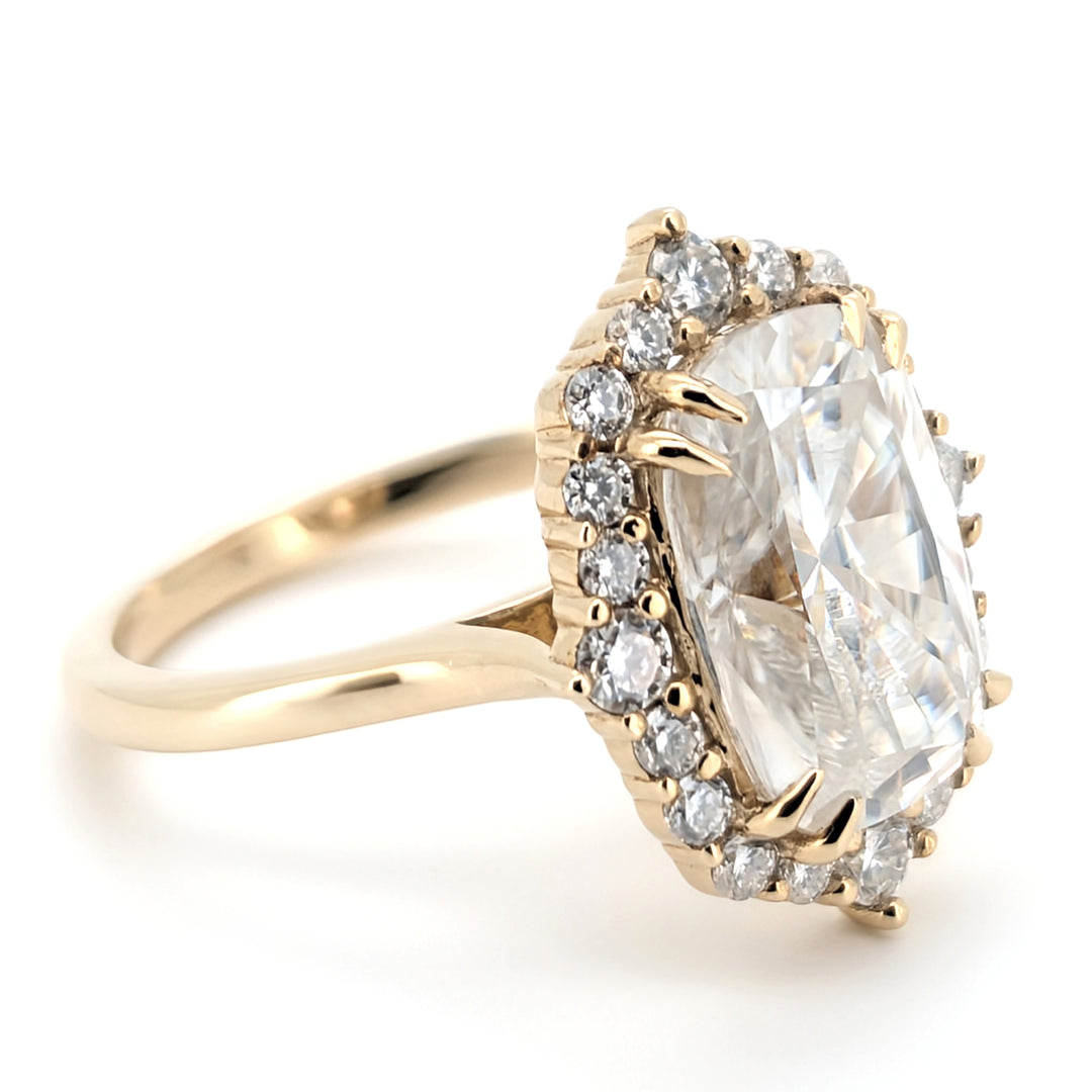 Renaissance - Vintage Charm Cushion Cut Halo Moissanite Ring