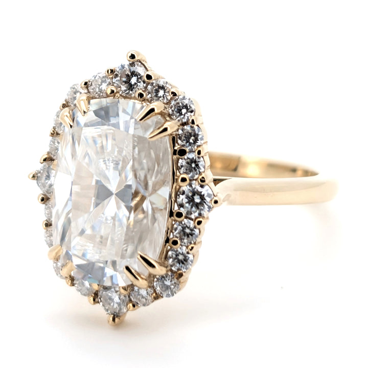 Renaissance - Vintage Charm Cushion Cut Halo Moissanite Ring